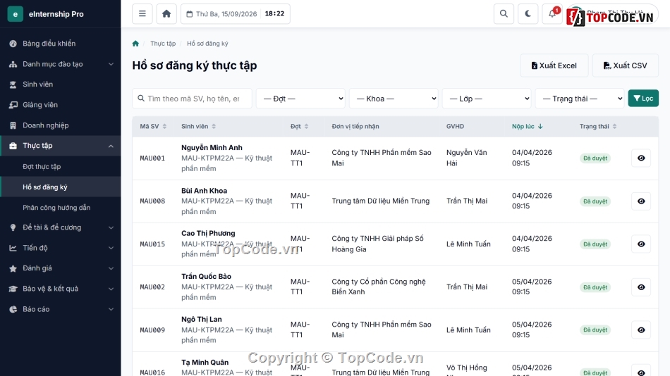 quản lý thực tập,quản lý đồ án tốt nghiệp,thực tập tốt nghiệp,quản lý sinh viên,chấm điểm thực tập,lịch bảo vệ